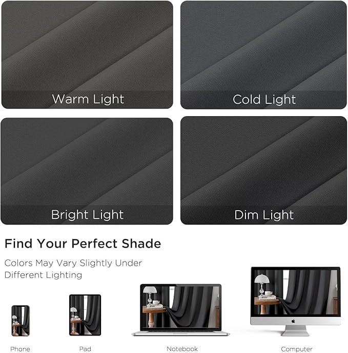 CUCRAF Dark Grey Blackout Curtains 108 inch Length 2 Panels Set, Rod Pocket Room Darkening Drapes for Bedroom Living Room, Insulated Thermal Light Blocking Window Curtain (W52 x L108 Inch)