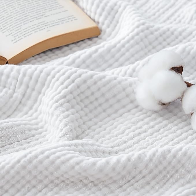 Bedsure 100% Cotton Muslin Blanket King Size for Bed - 4-Layer Breathable and Lightweight Thin Soft Summer Gauze Muslin Blanket for Adults, White, 108x90 Inches
