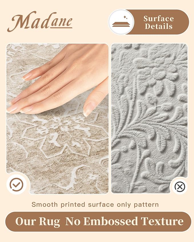 Madane Rug Runner for Hallways 2.5x8, Washable Kitchen Runner Rugs with Non Slip Backing, Soft Floral Print 2'6''x8 Carpet Runners for Laundry Room, Bedroom, Beige/Brown