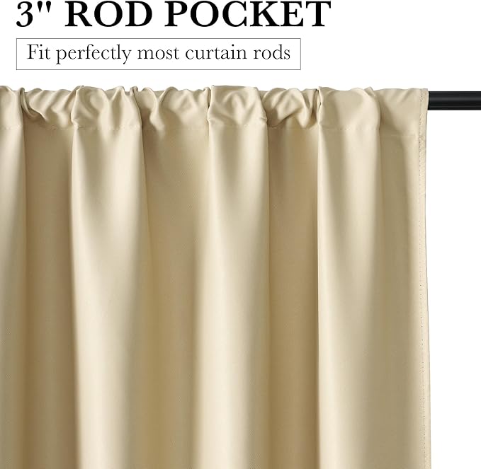 RYB HOME Bedroom Blackout Curtains 63 inches Long, 100% Blackout Thermal Insulated Noise Reducing Curtains for Living Room Nursury, 42 inches Wide by 63 inches Long, Biscotti Beige
