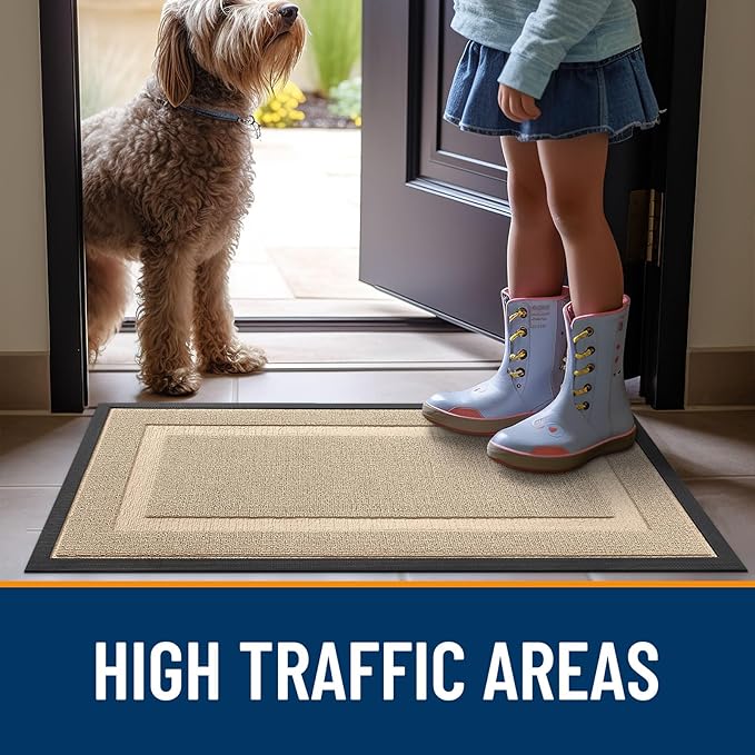 OLANLY Front Door Mat Indoor Outdoor Entrance, Waterproof All-Season, All-Weather Doormat, Sturdy Natural Rubber, Low Profile, Easy Clean Patio Porch Entryway Mat, 33x21, Off-White