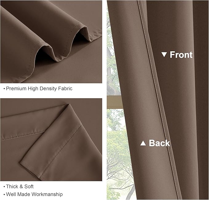 PONY DANCE Decorative Window Drapes - Blackout Thermal Insulated Curtain Draperies Home Decoration Back Tab/Rod Pocket Blackout Curtain Panels for Bedroom, 42-inch by 63-inch, Mocha, Set of 2
