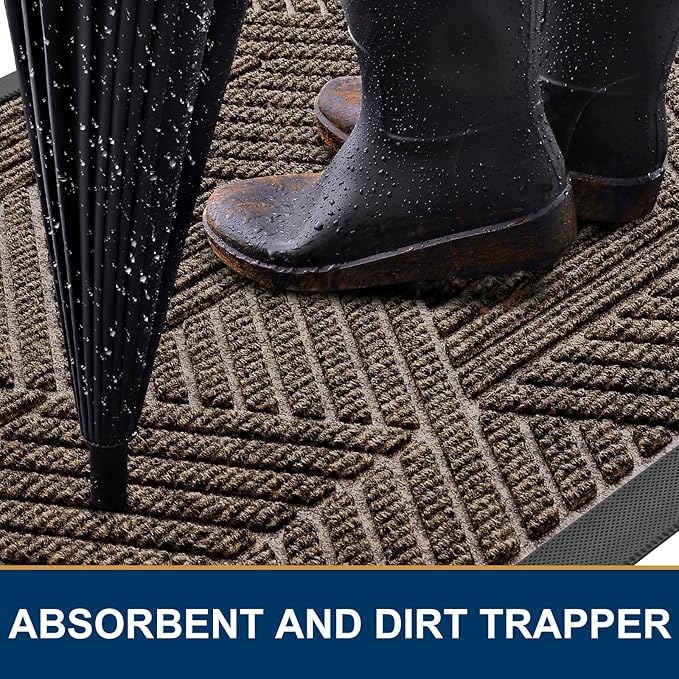 Smiry Front Door Mat Outside Entrance, Heavy Duty Sturdy Natural Rubber Doormat, Trap Dirt and Moisture, Easy Clean Low Profile Mats for Indoor Outdoor Entry, Irregular Triangle (29.5x17, Brown)