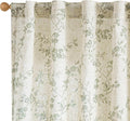 Lazzzy Floral Linen Curtains Farmhouse Extra Long Curtain for Living Room Bedroom Light Filtering Vintage Rod Pocket Back Tab Drapes for Home, 2 Panels, Green on Beige, W38 X L108