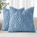 decorUhome Throw Pillow Covers 18x18 Inch Set of 2, Soft Plush Faux Wool Blue Solid Couch Pillow Covers, Accent Farmhouse Neutral Square Pillow Cases for Sofa Bed Living Room