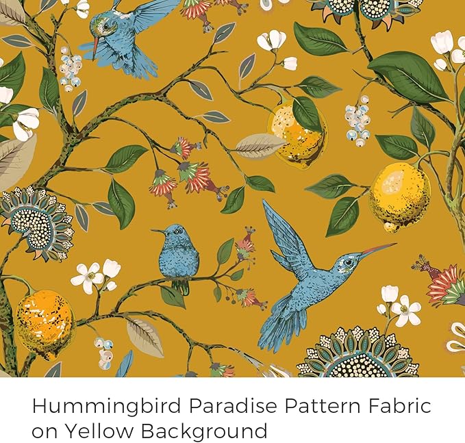 Topfinel Sliding Door Patio Floral Curtains & Drapes, Blackout Extra Wide Room Divider Large Mustard Yellow Vintage Farmhouse Country Hummingbird Patterned Grommet Curtains 1 Single Panels W100 x L84