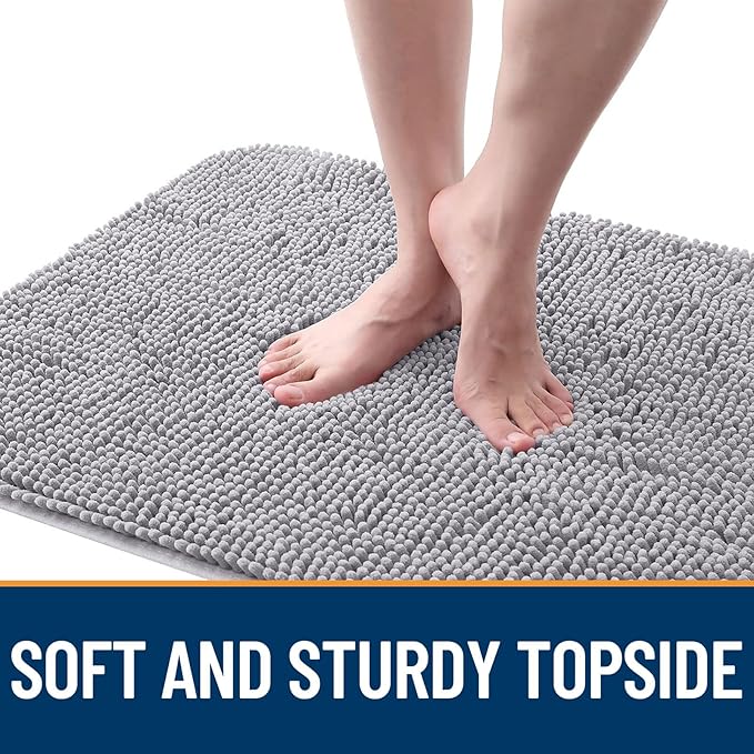 OLANLY Dog Door Mat for Muddy Paws 35x24, Absorbs Moisture and Dirt, Absorbent Non-Slip Washable Doormat, Quick Dry Chenille Mud Mat for Dogs, Entry Indoor Entryway Carpet for Inside Floor, Light Grey