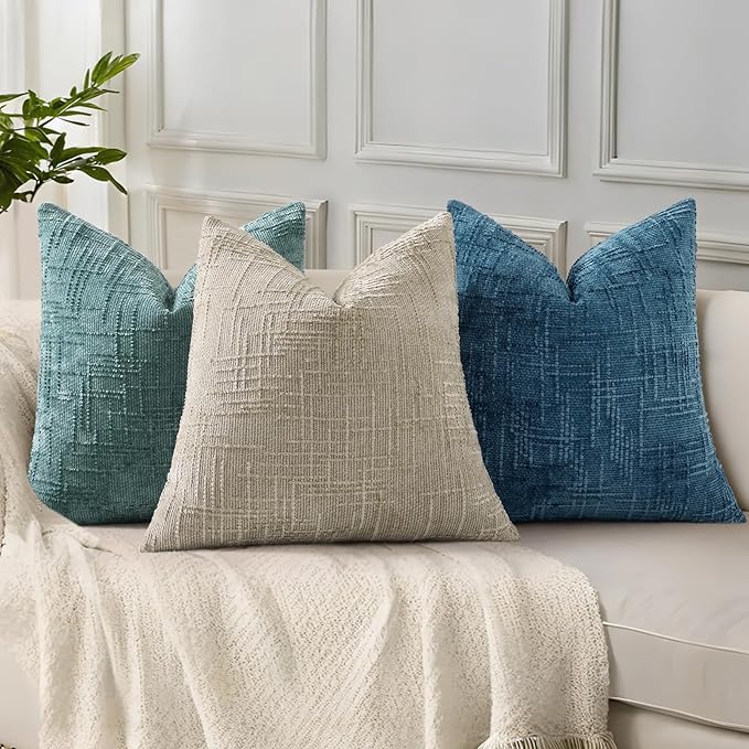decorUhome Navy Blue Chenille Euro Sham Throw Pillow Covers 26x26 Set of 2 Textured Soft Cozy Slubby Couch Pillow Covers Modern Farmhouse Boho Decorative Pillow Cases for Bed Sofa Living Room
