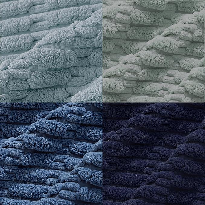 Fancy Homi Set of 4 Blue Decorative Throw Pillow Covers 12x12 Inch for Couch Bed Chair, Modern Farmhouse Boho Room Decor, Soft Fuzzy Corduroy Textured Striped Coastal Blue Cushion Case 30cm