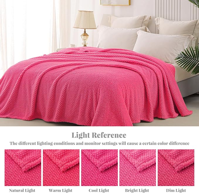 Whale Flotilla Extra Large Fuzzy Fleece Throw Blanket for Couch, 50x70 Inch Fluffy Warm Soft Jacquard Blankets for All Season, Lightweight and Cozy, Hot Pink