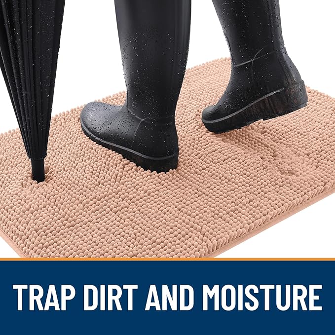 OLANLY Dog Door Mat for Muddy Paws 30x17, Absorbs Moisture and Dirt, Absorbent Non-Slip Washable Doormat, Quick Dry Chenille Mud Mat for Dogs, Entry Indoor Entryway Carpet for Inside Floor, Peach