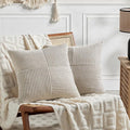 Fancy Homi 2 Packs Neutral Taupe Euro Decorative Throw Pillow Covers 26x26 Inch for Couch Bed Sofa, Rustic Farmhouse Boho Home Decor, Soft Corss Corduroy Patchwork Textured Square Cushion Case 66x66cm