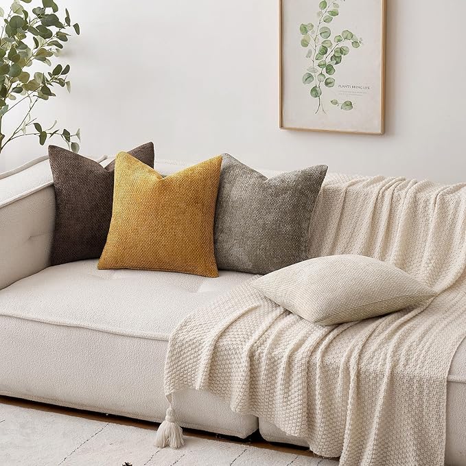 MIULEE Pack of 2 Couch Throw Pillow Covers 24x24 Inch Neutral Dark Brown Boho Accent Decorative Pillow Covers Soft Chenille Farmhouse Cushion Covers for Home Decor Bed Sofa Living Room