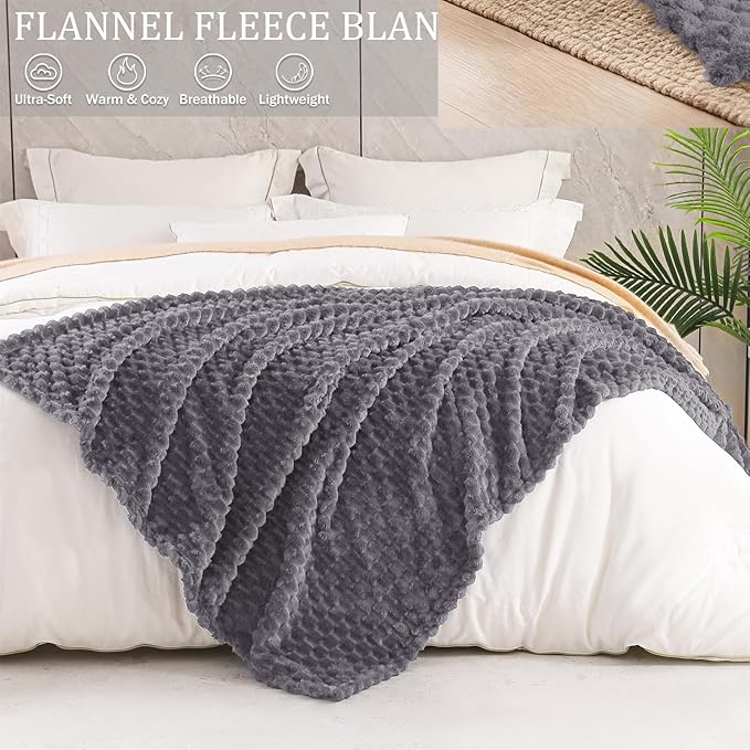 Exclusivo Mezcla Fleece Throw Blanket for Couch, Extra Large Fuzzy Dark Grey Bed Blankets, Soft Cozy Plush Sofa Throws for All Seasons, 50x70 Inches