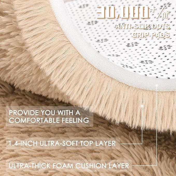 OLANLY 7x8 Machine Washable Large Area Rugs for Living Room, Bedroom, Soft Fluffy Shaggy Bedside Rug, Indoor Floor Carpet for Kids Girls and Boys, Dorms, Nursery, Home Decor Aesthetic, Beige