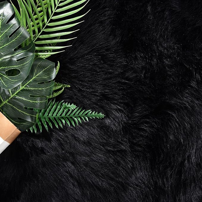 Latepis 10x14 Area Rugs for Living Room Black Fur Faux Sheepskin Rug Large Fuzzy Rugs Shaggy Fluffy Rug for Bedroom Sofa Office Entertainment Room, Rectangle