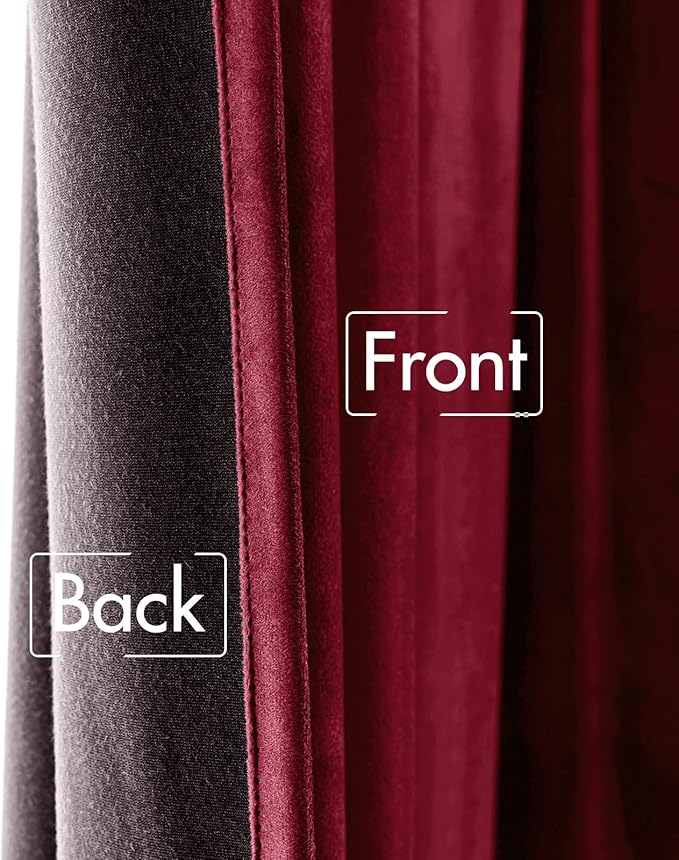 MIULEE Velvet Curtains 96 inches 2 Panels - Luxury Blackout Curtains for Bedroom Living Room Thermal Insulated Super Soft Christmas Window Drapes Rod Pocket & Back Tab, Burgundy Red, W52 x L96 inches