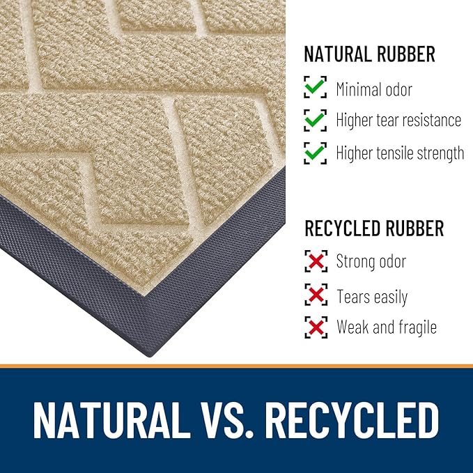 OLANLY Front Door Mat Indoor Outdoor Entrance, Waterproof All-Season, All-Weather Doormat, Sturdy Natural Rubber, Low Profile, Easy Clean Patio Porch Entryway Mat, Herringbone Brick (Beige, 36x24)