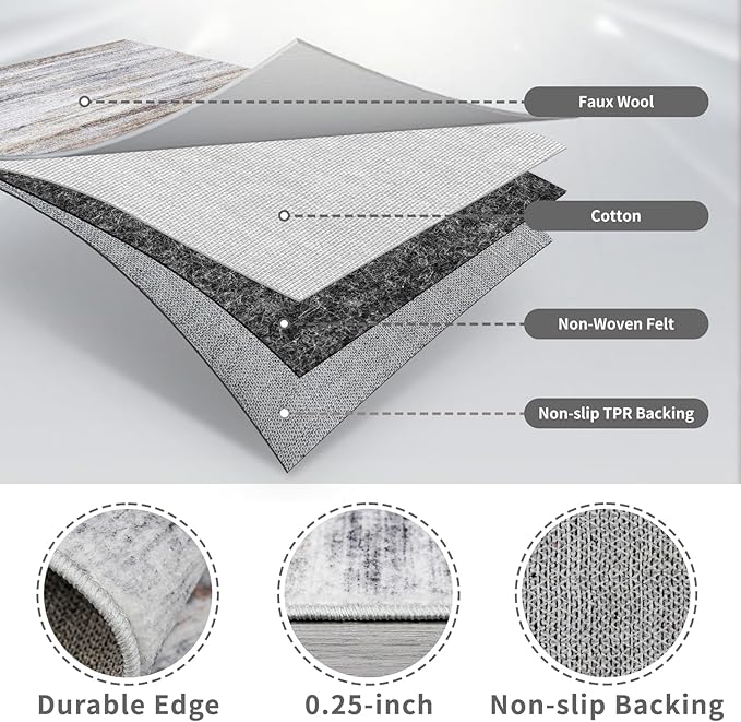 3x14 Washable Hallway Runner Rug: Extra Long Runners for Entryway Living Room Dining Room - Stain and Water Resistant Rugs with Non-Slip Backing - Soft Low-Pile Carpet 14ft Beige Grey