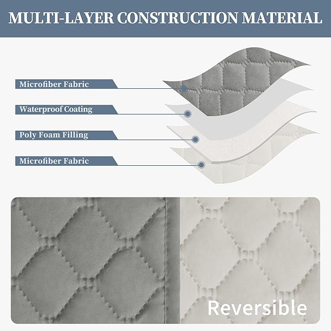 ISSUNTEX Double Protection 100% Waterproof Recliner Covers for Living Room, Reversible Furniture Protector Recliner Couch Sofa Slipcover for Dogs, Pets, Kids (Recliner, Light Gray/Ivory)