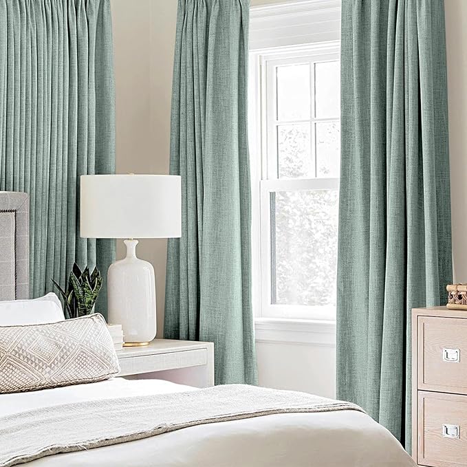 MIULEE Linen Blackout Curtains and Drapes 100% Room Darken Thermal Insulated Grommet Window Panels with Coating 2 PCs W 42 x L 84 inches Seafoam Green