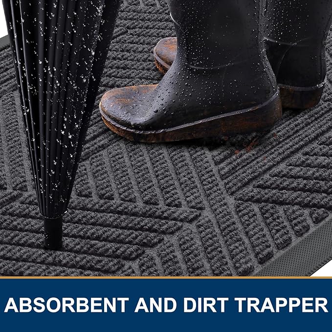 Smiry Front Door Mat Outside Entrance, Heavy Duty Sturdy Natural Rubber Doormat, Trap Dirt and Moisture, Easy Clean Low Profile Mats for Indoor Outdoor Entry, Irregular Triangle (71x47, Medium Grey)