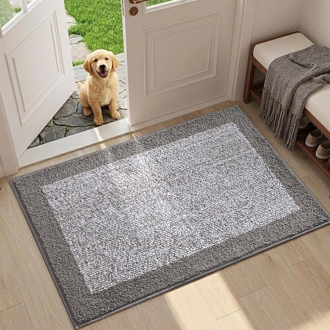 Bathroom Rugs 30x20 Non Slip Washable, Light Grey Bath Mat for Bathroom Floor Tub, Soft Absorbent Quick Dry Mats for Shower, Bathtub,Home Decor