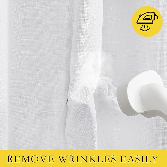 NICETOWN 100% Absolutely Blackout Linen Curtains with Thermal Insulated White Liner, White, W62, 2 Pieces, Noise Reducing Textured Linen Look Curtains for Windows 102 inch Length for Classroom