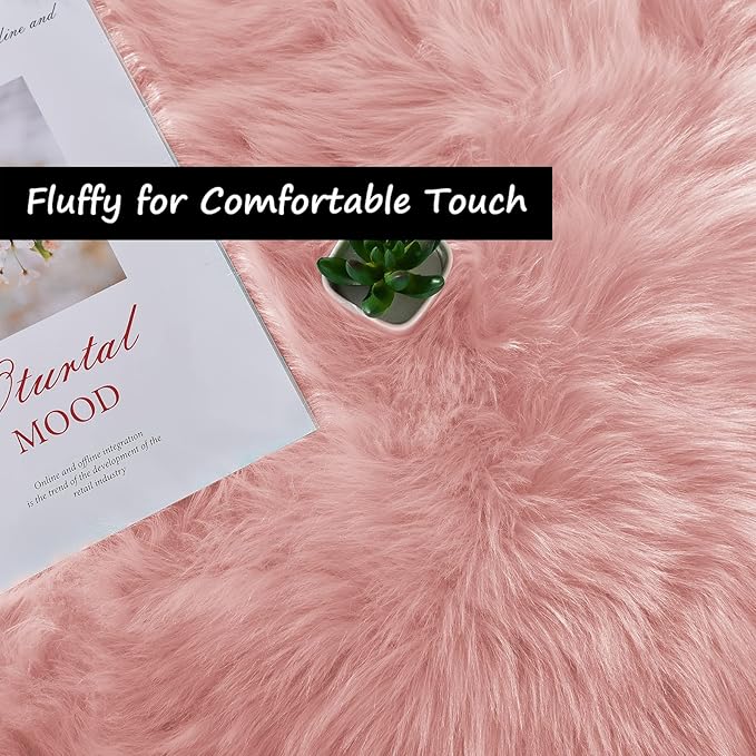 Goolela Pink Faux Sheepskin Fur Rug 4x6 Fluffy Fuzzy Furry Area Rug for Girls Bedroom Dorm Light Pink Shag Carpet for Playroom Washable Sheepskin