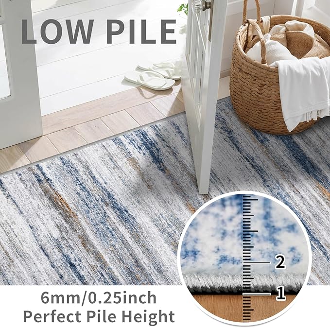 2x7 Washable Runner Rugs for Hallway: Easy-to-Clean Abstract Runners for Entryway Bedroom - Stain and Water Resistant Rugs with Non-Slip Backing - Soft Low-Pile Carpet Navy Grey