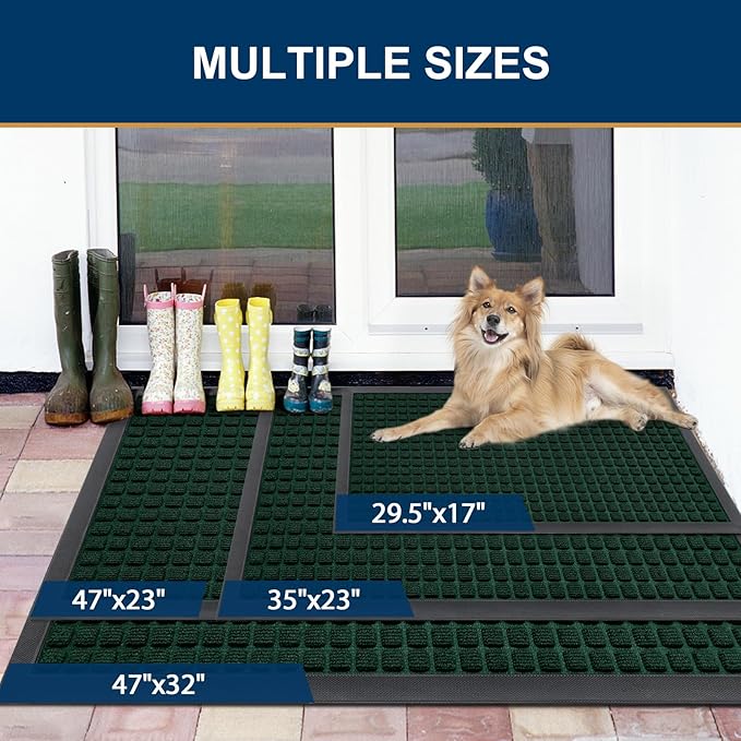 Smiry Front Door Mat Outside Entrance, Heavy Duty Natural Rubber Doormat, Non Slip Trap Dirt and Moisture Easy Clean, Low Profile Welcome Floor Mats for Indoor Outdoor Entry, 29.5x17 Inch, Black Green