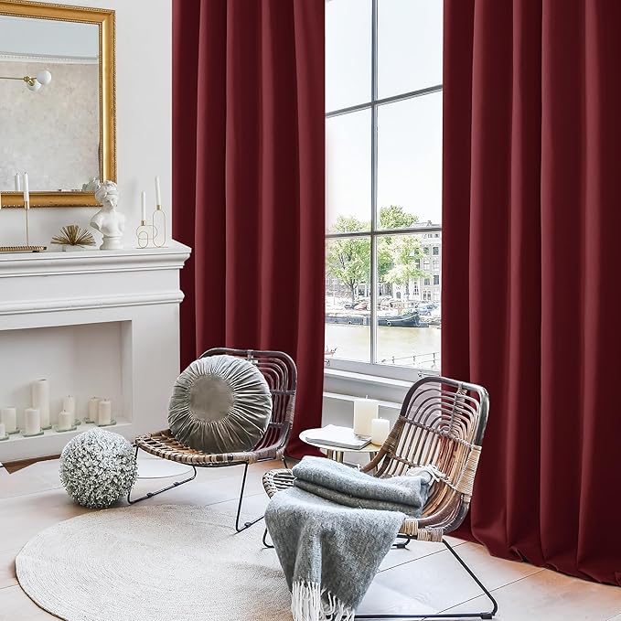Deconovo Solid Room Darkening Curtains Rod Pocket and Back Tab Blackout Curtains for Bedroom 42Wx63L Inch Burgundy Red 2 Panels
