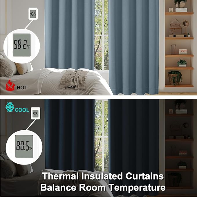 Simplebrand Ava Stone Blue Blackout Curtains for Bedroom, 78 Inch Length, 2 Panels Set, Privacy Thermal Insulated Rod Pocket Window Curtains for Patio, French Door, W40 x L78 Inch