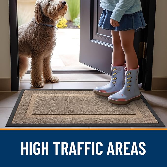 OLANLY Front Door Mat Indoor Outdoor Entrance, Waterproof All-Season, All-Weather Doormat, Sturdy Natural Rubber, Low Profile, Easy Clean Patio Porch Entryway Mat, 59x23, Mocha