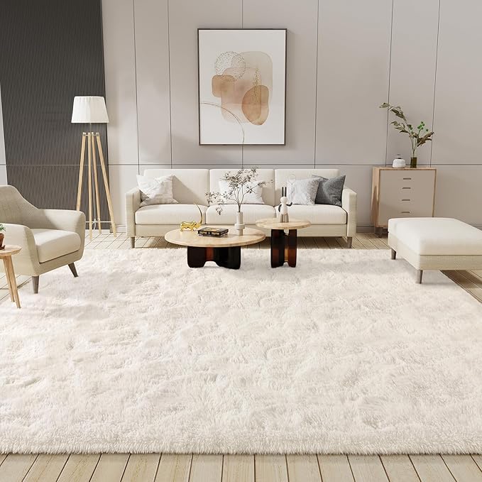 LOCHAS Ultra Soft Indoor Modern Area Rugs Fluffy Living Room Carpets for Children Bedroom Home Decor Nursery Rug 8 x10 Feet, Cream