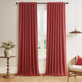 Guken Red 100% Blackout Linen Curtains 108 Inch Length 2 Panels Set for Living Room Bedroom Back Tab Thermal Insulated Black Out Drapes Room Darkening Farmhouse Window Curtains,52x108