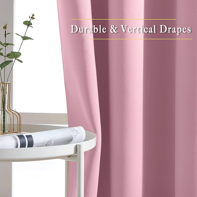 NICETOWN Long Crystal Pink Curtains for Patio - (52 inches Wide x 108 inches Long, 2 Panels) Home Decoration Grommet Top Drapes, Crystal Pink Bedroom Panels