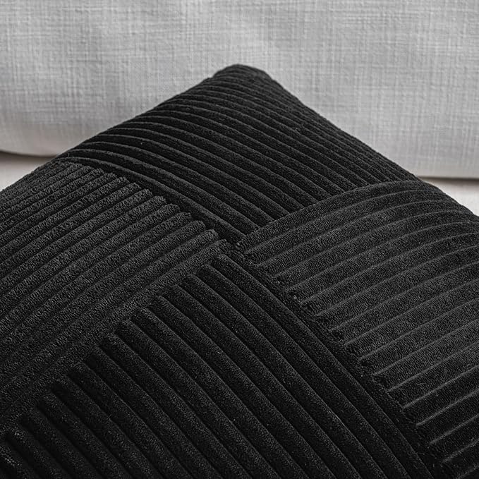 Fancy Homi 2 Packs Black Lumbar Decorative Throw Pillow Covers 16x32 Inch for Living Room Couch Bed Sofa, Rustic Farmhouse Boho Home Decor, Soft Striped Corduroy Rectangle Accent Cushion Case 40x80 cm