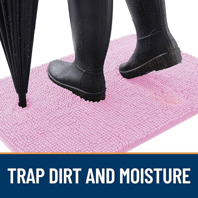 OLANLY Dog Door Mat for Muddy Paws 47x24, Absorbs Moisture and Dirt, Absorbent Non-Slip Washable Doormat, Quick Dry Chenille Mud Mat for Dogs, Entry Indoor Entryway Carpet for Inside Floor, Pink