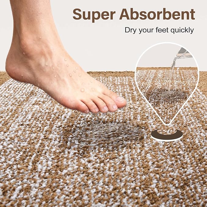 Bathroom Rugs 24x17 Non Slip Washable, Coffee Bath Mat for Bathroom Floor Tub, Soft Absorbent Quick Dry Mats for Shower, Bathtub,Home Decor
