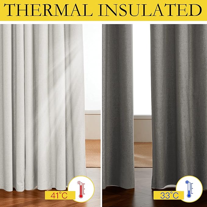 NICETOWN Linen Blackout Curtains for Kitchen, Ivory, 2 Panels, 42" Wide x 54" Long, Short Kitchen Burlap Linen 100% Blackout Drape Panels for Night Shift, Great Job for Blocking Light