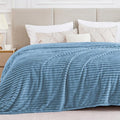 BEDELITE Blankets Queen Size for Bed, 300GSM Soft & Warm Fleece Blanket, Decorative and Giftable Striped Light Blue Blankets for Women, Men, 90"x90"