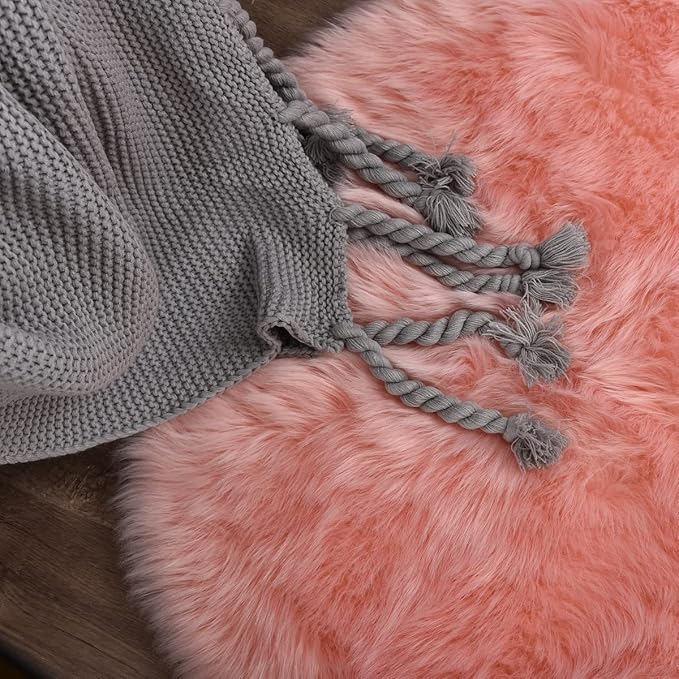 ORINOVA Pink Area Rugs 8x10 Shag Large Washable Rugs for Bedroom Plush Faux Sheepskin Shaggy Fur Rug for Living Room Soft Rectangle Rug