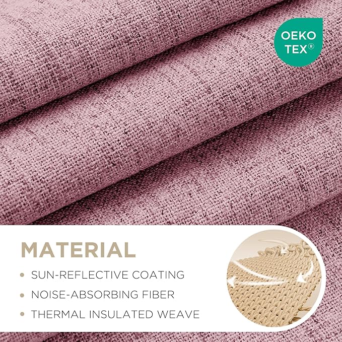 Joydeco Blackout Curtains for Bedroom - 100% Light Blocking 2 Panels Set Pink Drapes 66" W x 90" L, Thermal Insulated Room Darkening Curtains, Linen Textured for Living Room, Rod Pocket & Back Tabs