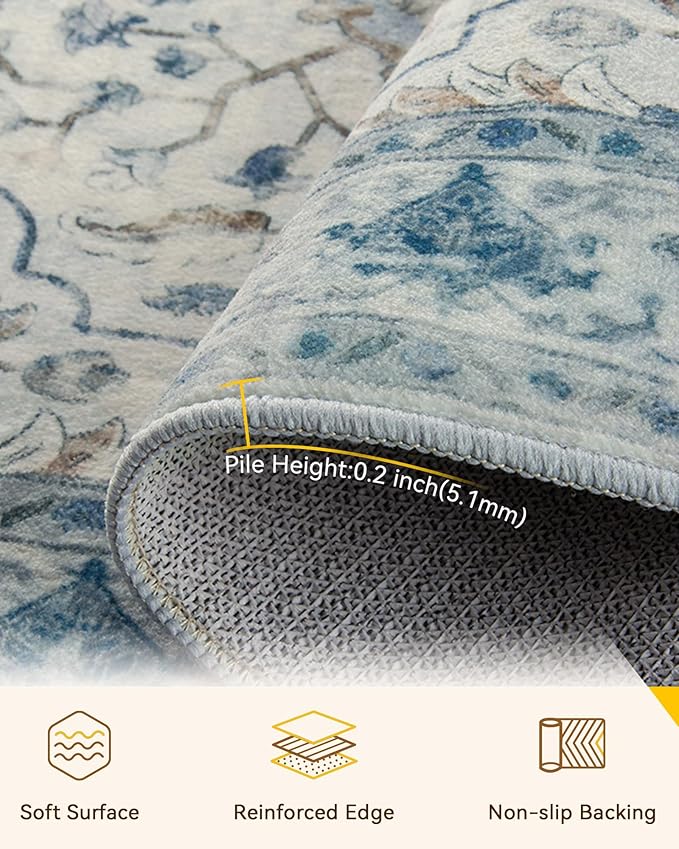 Area Rugs 2'x5' Runner Rug Non Slip Washable for Kitchen Hallway Bedroom Beside Laundry Room Bathroom Rug, Floor Carpet, Light Blue Navy Beige Gray White