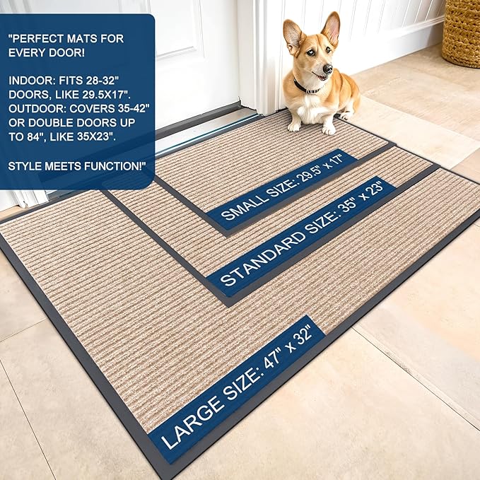 OLANLY Front Door Mat Indoor Outdoor Entrance, Waterproof Heavy Duty Doormat, Fade Resistant, Low Profile, Easy Clean Patio Porch Welcome Floor Mats for Entry, 47x34, Beige