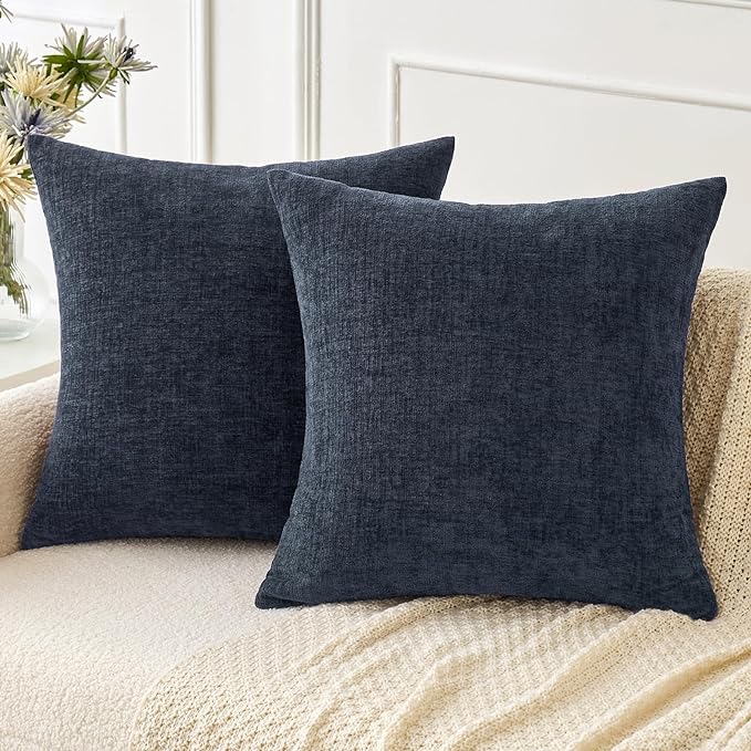 MIULEE Pack of 2 Couch Throw Pillow Covers 20x20 Inch Soft Navy Blue Chenille Pillow Covers for Sofa Living Room Solid Dyed Pillow Cases