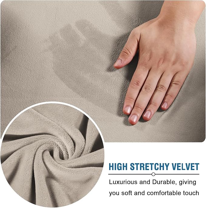 H.VERSAILTEX Modern Velvet Plush 4 Piece High Stretch Sofa Slipcover Furniture Protector Form Fit Velvet Extra Large Sofa Cover for 3 Cushion Couch Width Up to 105 Inch (XL Sofa, French Oak)