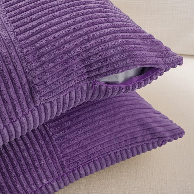 Fancy Homi 2 Packs Purple Decorative Throw Pillow Covers 18x18 Inch for Living Room Couch Bed, Boho Farmhouse Home Decor, Soft Corss Corduroy Patchwork Textured Square Cushion Case 45x45 cm