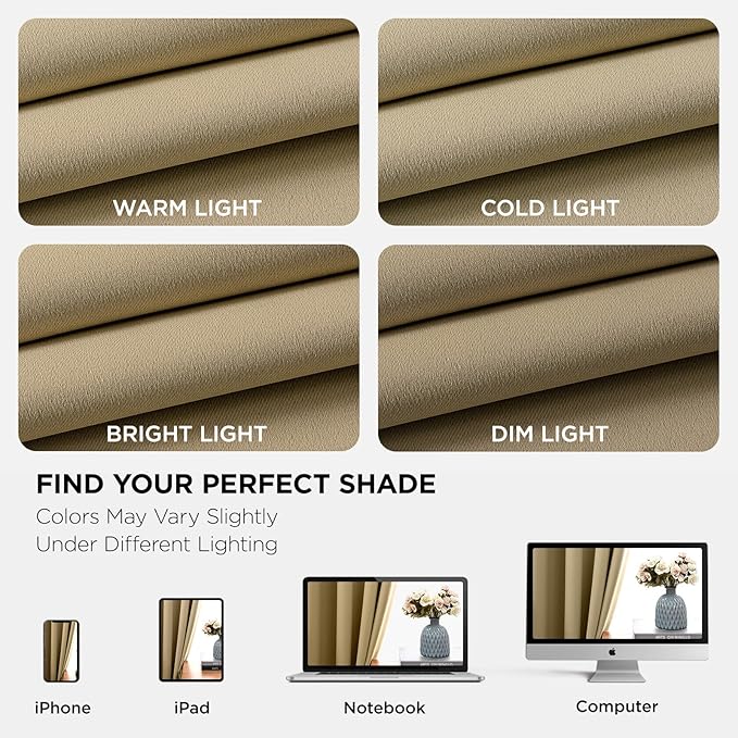 Joydeco Blackout Curtains 108 Inch Length 2 Panels Set, Thermal Insulated Long Curtains& Drapes 2 Burg, Room Darkening Grommet Drapes for Living Room Bedroom Window (W52 x L108 Inch, Beige)